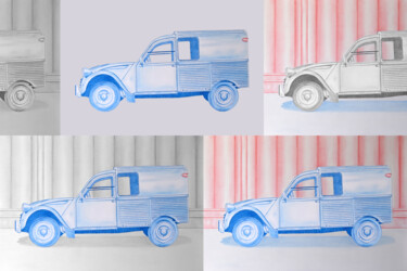 Zeichnungen mit dem Titel "Motif 2CV Camionnet…" von Jean-Charles Hecquet, Original-Kunstwerk, Bleistift