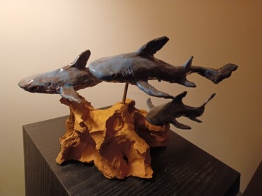 Sculpture titled "requins" by Jean-Charles Villert, Original Artwork, Ceramics