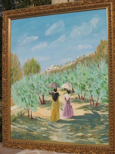 Painting titled "Arlèsiennes dans le…" by Jean Chauvet, Original Artwork, Oil