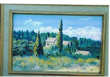 Peinture intitulée "Villa dans les genê…" par Jean Chauvet, Œuvre d'art originale, Huile