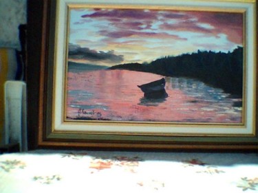 Peinture intitulée "Barque au lever de…" par Jean Chauvet, Œuvre d'art originale, Huile