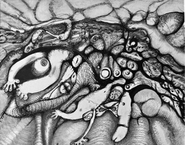 Dessin intitulée "Tsunami" par Jean-Chrétien Favreau, Œuvre d'art originale, Crayon