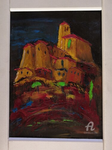 Painting titled "Bastide provençale" by Jean Christophe Damour, Original Artwork, Oil Mounted on Wood Panel