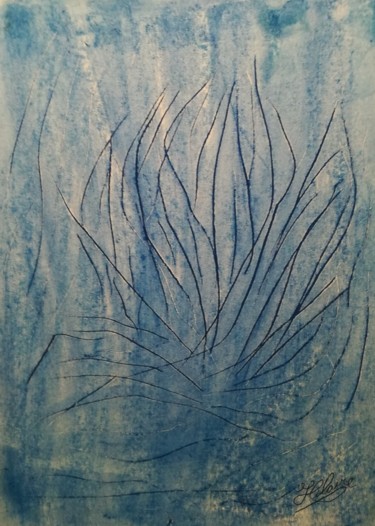 Картина под названием "Fleur Bleue / 369" - Jean-Christophe Hilaire, Подлинное произведение искусства, Пастель