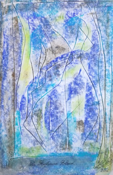 Malerei mit dem Titel "Les Rideaux Bleus /…" von Jean-Christophe Hilaire, Original-Kunstwerk, Pastell