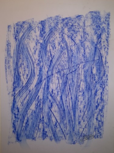 Peinture intitulée "Silhouettes Bleues…" par Jean-Christophe Hilaire, Œuvre d'art originale, Pastel