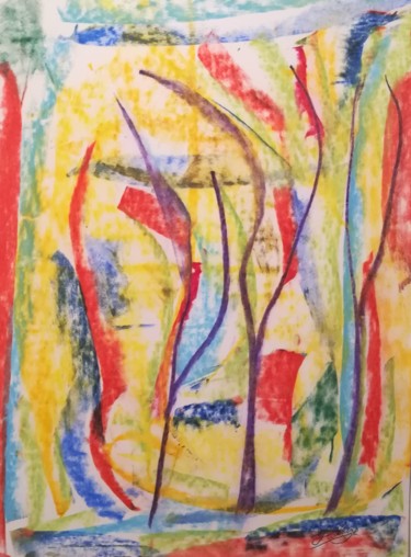 Peinture intitulée "Trois arbres mauves…" par Jean-Christophe Hilaire, Œuvre d'art originale, Pastel