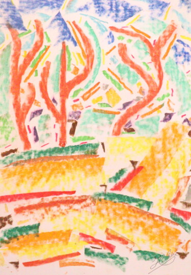 Malerei mit dem Titel "Retrouvailles / 520" von Jean-Christophe Hilaire, Original-Kunstwerk, Pastell