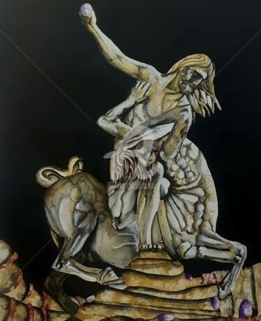 Painting titled "HERCULE ET LE CENTA…" by Jean-Christophe Labrue, Original Artwork, Watercolor
