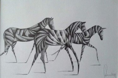 Tekening getiteld "CHEVAUX" door Jean-Christophe Labrue, Origineel Kunstwerk, Grafiet