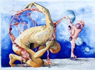 Peinture intitulée ""L'homme racine"" par Jean-Christophe Labrue, Œuvre d'art originale, Aquarelle