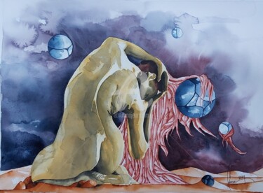 Peinture intitulée "La femme du vent" par Jean-Christophe Labrue, Œuvre d'art originale, Aquarelle