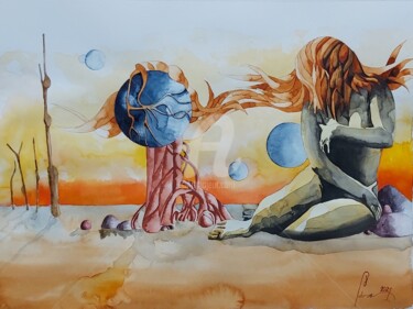 Peinture intitulée "La dame du Cap Ferr…" par Jean-Christophe Labrue, Œuvre d'art originale, Aquarelle