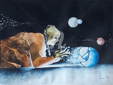 Peinture intitulée "L'homme éclairé" par Jean-Christophe Labrue, Œuvre d'art originale, Aquarelle