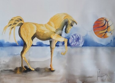 Painting titled "lighted horse" by Jean-Christophe Labrue, Original Artwork, Watercolor