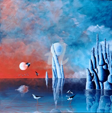 Картина под названием "Blue eden" - Jean-Christophe Labrue, Подлинное произведение искусства, Акрил Установлен на Деревянная…