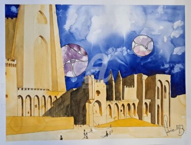 Painting titled "POPES' PALACE" by Jean-Christophe Labrue, Original Artwork, Watercolor