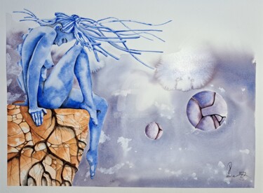 Peinture intitulée "Songe bleue" par Jean-Christophe Labrue, Œuvre d'art originale, Aquarelle