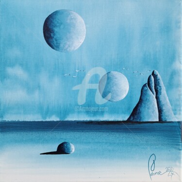 Malerei mit dem Titel "Ondes bleus 2" von Jean-Christophe Labrue, Original-Kunstwerk, Acryl