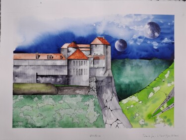 Ζωγραφική με τίτλο "The castel from Joux" από Jean-Christophe Labrue, Αυθεντικά έργα τέχνης, Ακουαρέλα