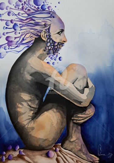 Картина под названием "The happy thinker" - Jean-Christophe Labrue, Подлинное произведение искусства, Акварель