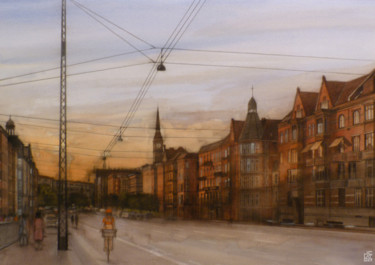 Peinture intitulée "Copenhague" par Jean-Christophe Latger, Œuvre d'art originale, Aquarelle