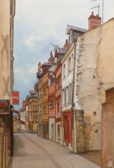 Pintura intitulada "Le vieil Orléans" por Jean-Christophe Latger, Obras de arte originais, Aquarela