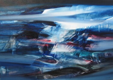 Painting titled "BLUE NIGHT" by Jean Claude Barthel, Original Artwork, Oil Mounted on Wood Stretcher frame