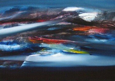 Painting titled "NUIT COSMIQUE" by Jean Claude Barthel, Original Artwork, Oil Mounted on Wood Stretcher frame