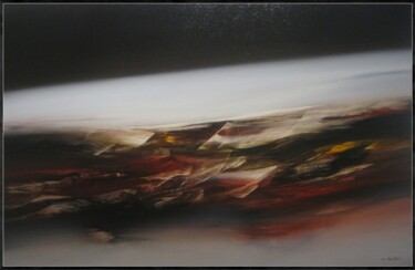 Painting titled "FUSION TERRESTRE" by Jean Claude Barthel, Original Artwork, Oil Mounted on Wood Stretcher frame