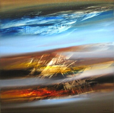 Painting titled "NUAGES LUMINEUX" by Jean Claude Barthel, Original Artwork, Oil Mounted on Wood Stretcher frame