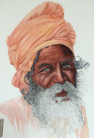 Peinture intitulée "Sadhu indien" par Jean-Claude Beaumesnil, Œuvre d'art originale, Aquarelle