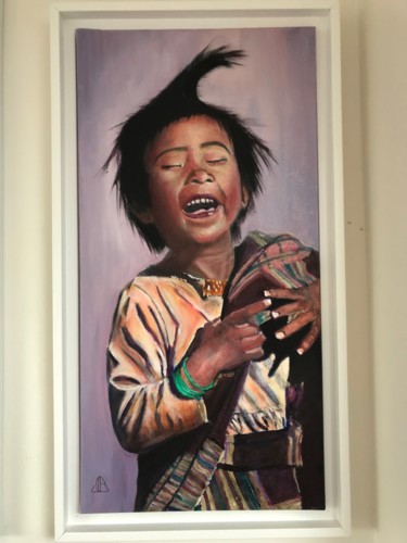 Painting titled "Eclat de rire népal…" by Jean-Claude Beaumesnil, Original Artwork, Oil