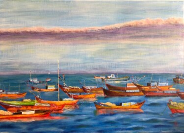 Peinture intitulée "Port de pêche tunis…" par Jean-Claude Beaumesnil, Œuvre d'art originale, Acrylique