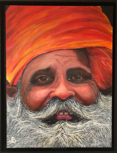 Peinture intitulée "Sadhu souriant en I…" par Jean-Claude Beaumesnil, Œuvre d'art originale, Acrylique