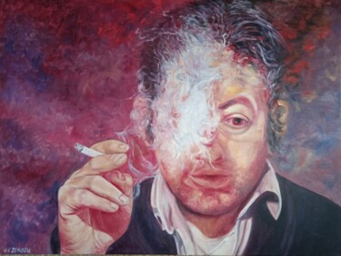Painting titled "Serge Gainsbourg" by Jean-Claude Bemben, Original Artwork, Oil Mounted on Wood Stretcher frame