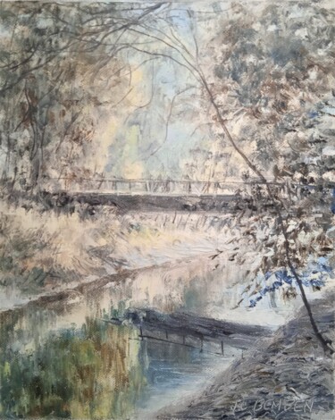 Painting titled "sous-bois à Cormonj…" by Jean-Claude Bemben, Original Artwork, Oil Mounted on Wood Stretcher frame