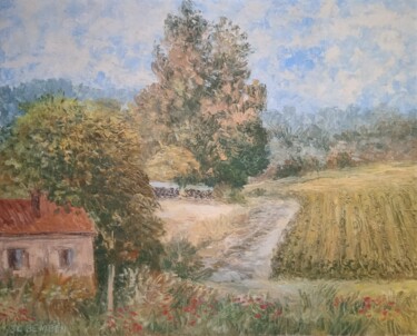 Painting titled "Campagne vers Courc…" by Jean-Claude Bemben, Original Artwork, Oil Mounted on Wood Stretcher frame