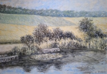 Painting titled "Etang à Courtagnon" by Jean-Claude Bemben, Original Artwork, Oil Mounted on Wood Stretcher frame