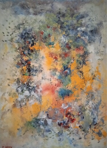 Painting titled "Dispersion florale" by Jean-Claude Bemben, Original Artwork, Oil Mounted on Wood Stretcher frame