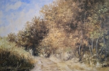 Painting titled "Chemin forestier" by Jean-Claude Bemben, Original Artwork, Oil Mounted on Wood Stretcher frame