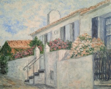 Painting titled "Maison ile d'yeu" by Jean-Claude Bemben, Original Artwork, Oil Mounted on Wood Stretcher frame