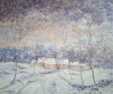 Painting titled "Plein hiver" by Jean-Claude Bemben, Original Artwork, Oil Mounted on Wood Stretcher frame