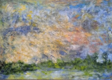 Painting titled "Ciel multicolore" by Jean-Claude Bemben, Original Artwork, Oil Mounted on Wood Stretcher frame