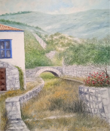 Painting titled "Sur l'Ile d'Hydra,…" by Jean-Claude Bemben, Original Artwork, Oil Mounted on Wood Stretcher frame