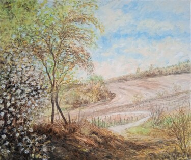 Painting titled "Vignoble à Sacy" by Jean-Claude Bemben, Original Artwork, Oil Mounted on Wood Stretcher frame