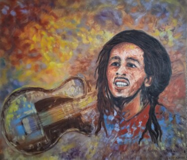 Painting titled "Bob Marley" by Jean-Claude Bemben, Original Artwork, Oil Mounted on Wood Stretcher frame