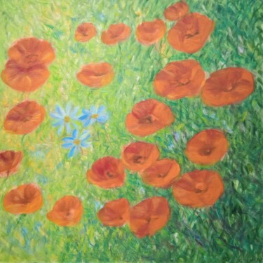 Painting titled "Coquelicots" by Jean-Claude Bemben, Original Artwork, Oil