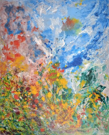 Painting titled "Floral" by Jean-Claude Bemben, Original Artwork, Oil Mounted on Wood Stretcher frame