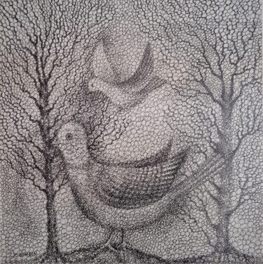 Disegno intitolato "Les colombes" da Jean-Claude Bemben, Opera d'arte originale, Inchiostro